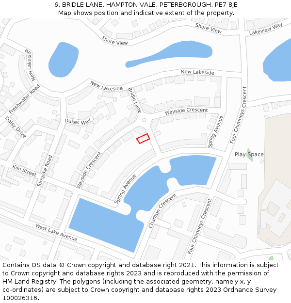 6, BRIDLE LANE, HAMPTON VALE, PETERBOROUGH, PE7 8JE: Location map and indicative extent of plot