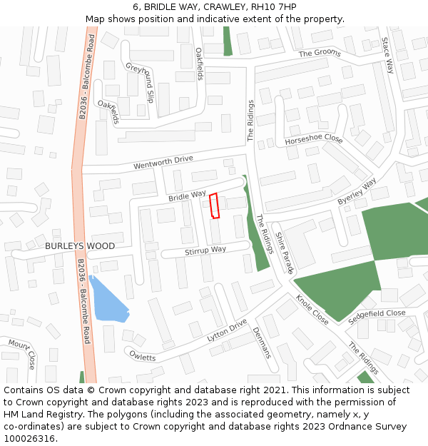 6, BRIDLE WAY, CRAWLEY, RH10 7HP: Location map and indicative extent of plot