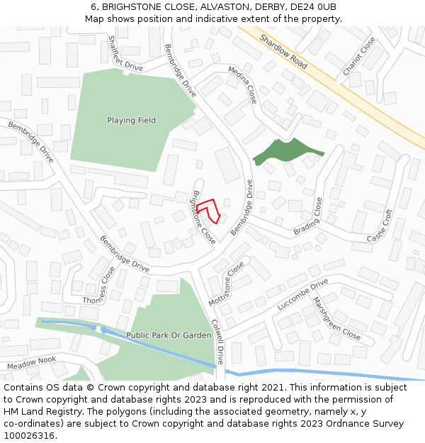 6, BRIGHSTONE CLOSE, ALVASTON, DERBY, DE24 0UB: Location map and indicative extent of plot