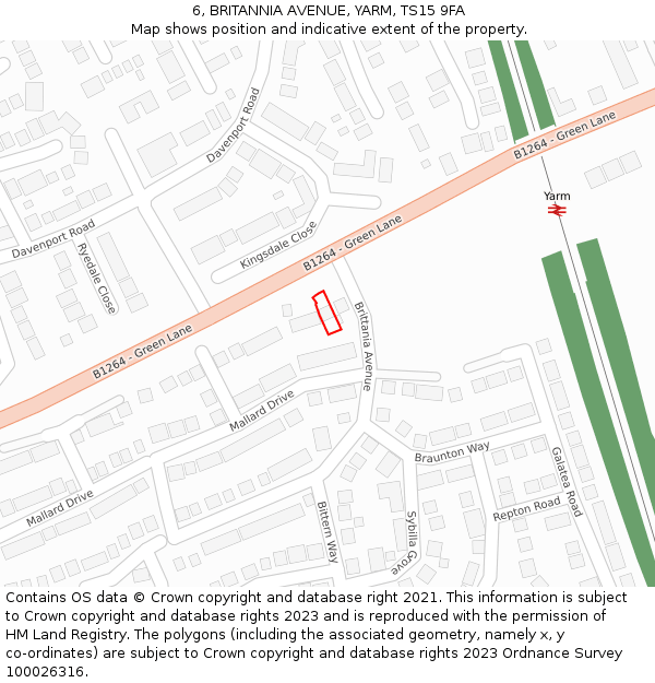 6, BRITANNIA AVENUE, YARM, TS15 9FA: Location map and indicative extent of plot