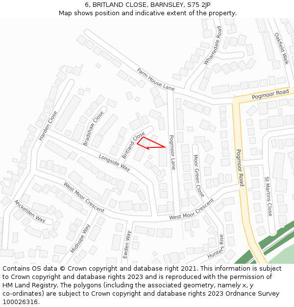 6, BRITLAND CLOSE, BARNSLEY, S75 2JP: Location map and indicative extent of plot