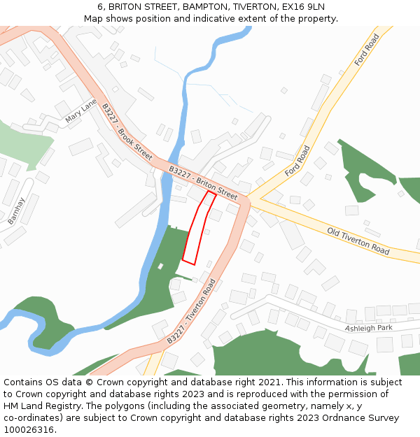 6, BRITON STREET, BAMPTON, TIVERTON, EX16 9LN: Location map and indicative extent of plot