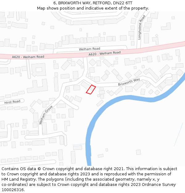 6, BRIXWORTH WAY, RETFORD, DN22 6TT: Location map and indicative extent of plot