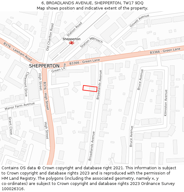 6, BROADLANDS AVENUE, SHEPPERTON, TW17 9DQ: Location map and indicative extent of plot