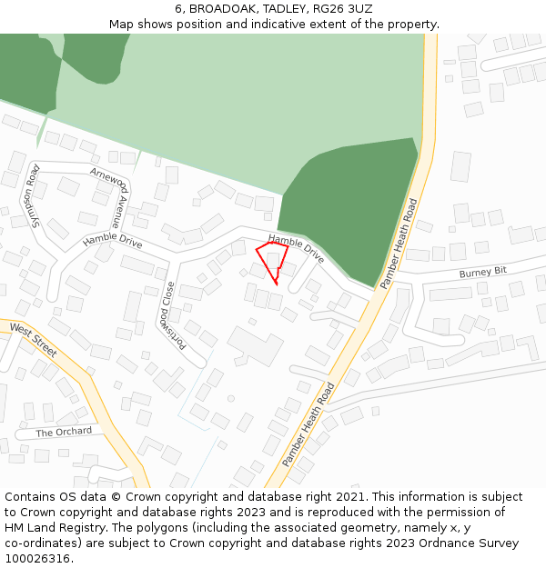 6, BROADOAK, TADLEY, RG26 3UZ: Location map and indicative extent of plot