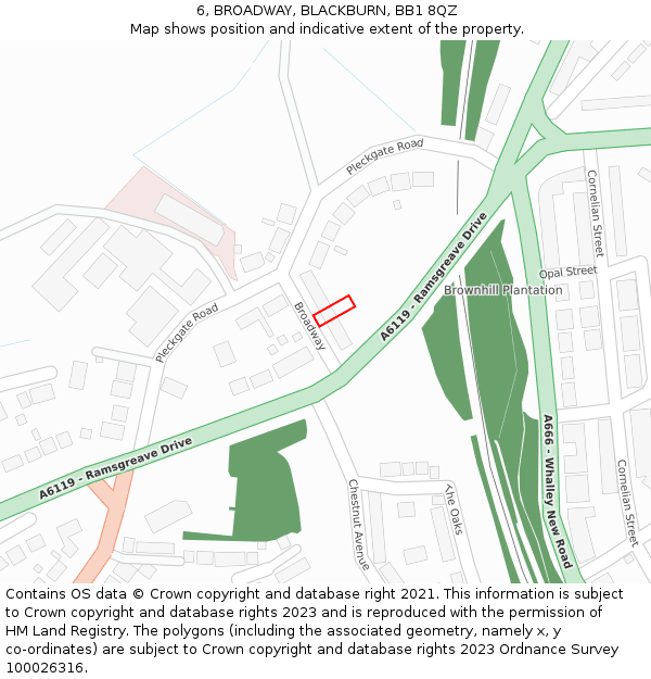 6, BROADWAY, BLACKBURN, BB1 8QZ: Location map and indicative extent of plot