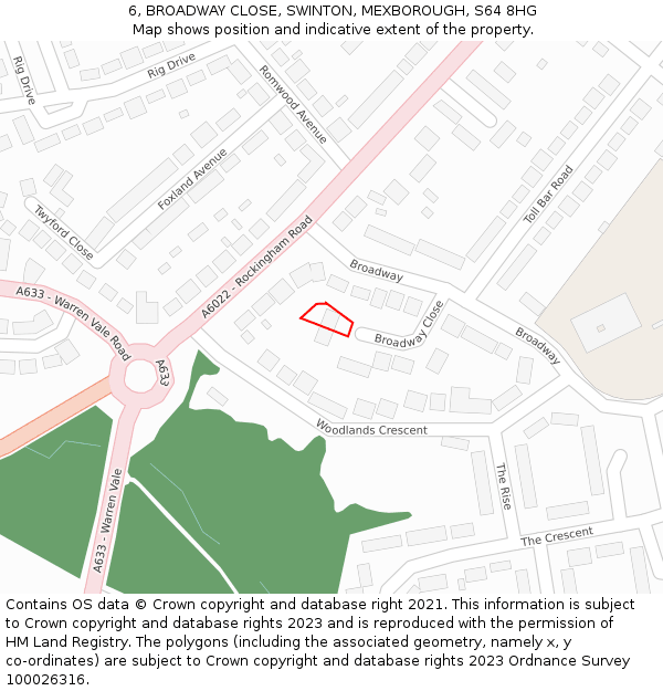6, BROADWAY CLOSE, SWINTON, MEXBOROUGH, S64 8HG: Location map and indicative extent of plot