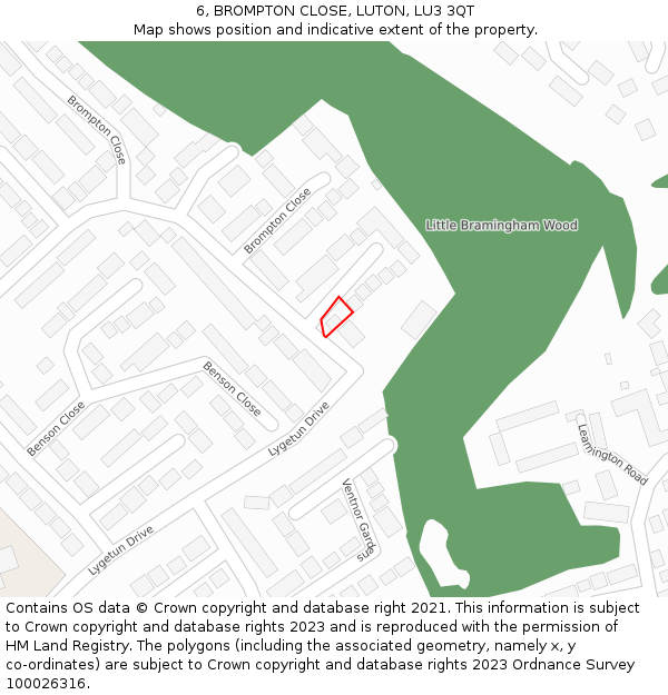 6, BROMPTON CLOSE, LUTON, LU3 3QT: Location map and indicative extent of plot