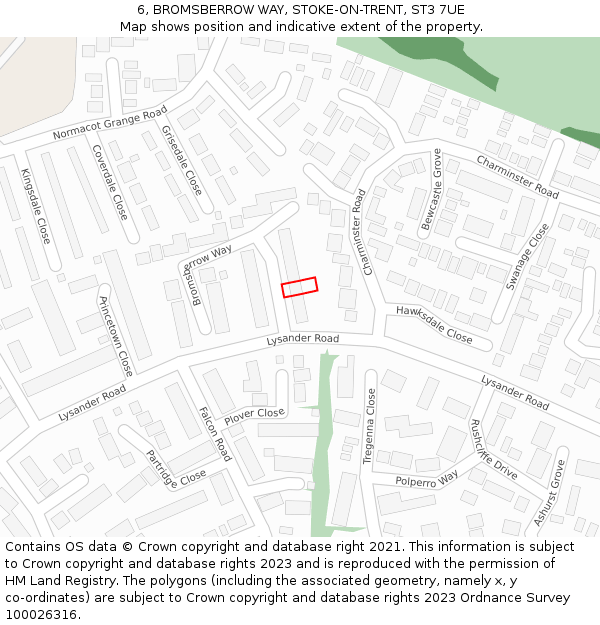 6, BROMSBERROW WAY, STOKE-ON-TRENT, ST3 7UE: Location map and indicative extent of plot