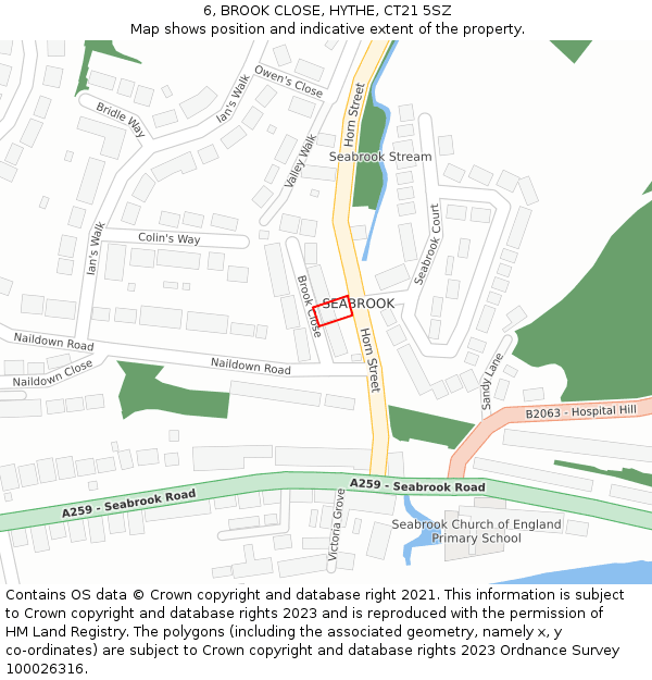 6, BROOK CLOSE, HYTHE, CT21 5SZ: Location map and indicative extent of plot