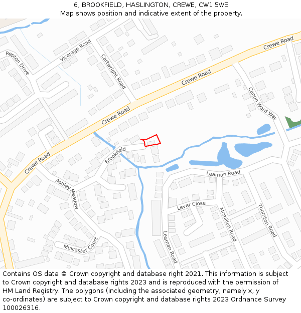 6, BROOKFIELD, HASLINGTON, CREWE, CW1 5WE: Location map and indicative extent of plot