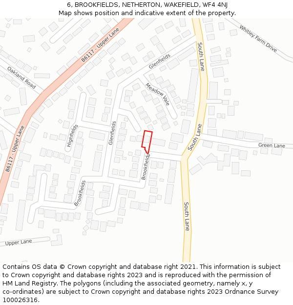 6, BROOKFIELDS, NETHERTON, WAKEFIELD, WF4 4NJ: Location map and indicative extent of plot