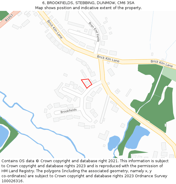 6, BROOKFIELDS, STEBBING, DUNMOW, CM6 3SA: Location map and indicative extent of plot