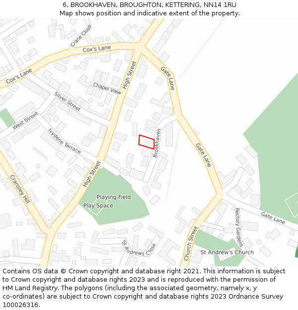 6, BROOKHAVEN, BROUGHTON, KETTERING, NN14 1RU: Location map and indicative extent of plot