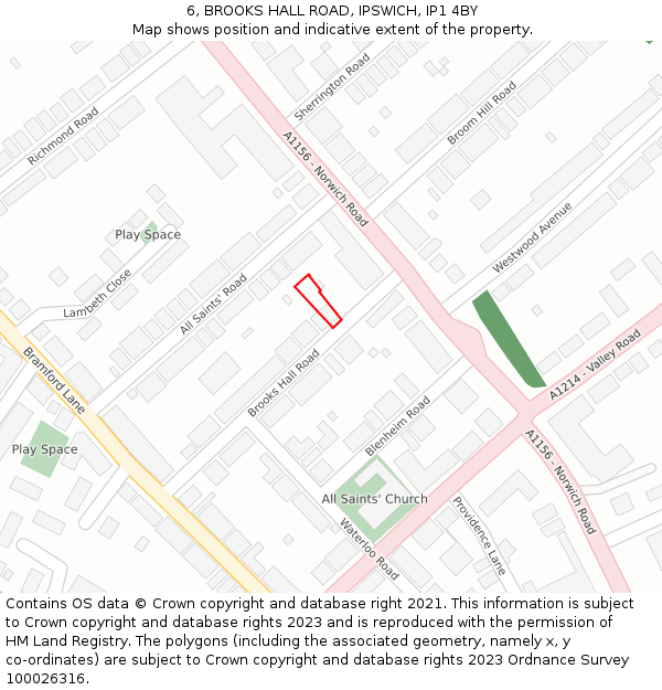 6, BROOKS HALL ROAD, IPSWICH, IP1 4BY: Location map and indicative extent of plot