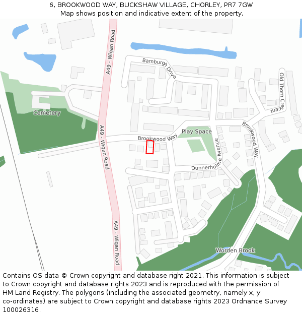6, BROOKWOOD WAY, BUCKSHAW VILLAGE, CHORLEY, PR7 7GW: Location map and indicative extent of plot