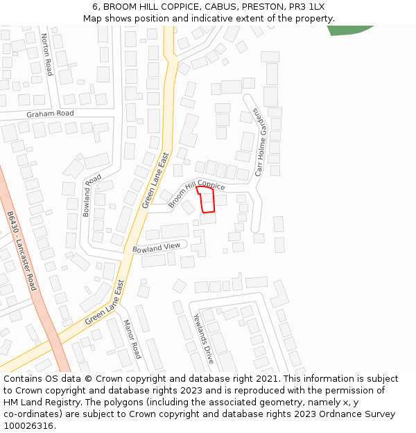 6, BROOM HILL COPPICE, CABUS, PRESTON, PR3 1LX: Location map and indicative extent of plot