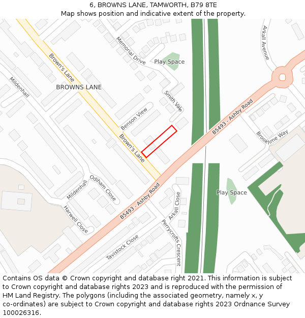 6, BROWNS LANE, TAMWORTH, B79 8TE: Location map and indicative extent of plot