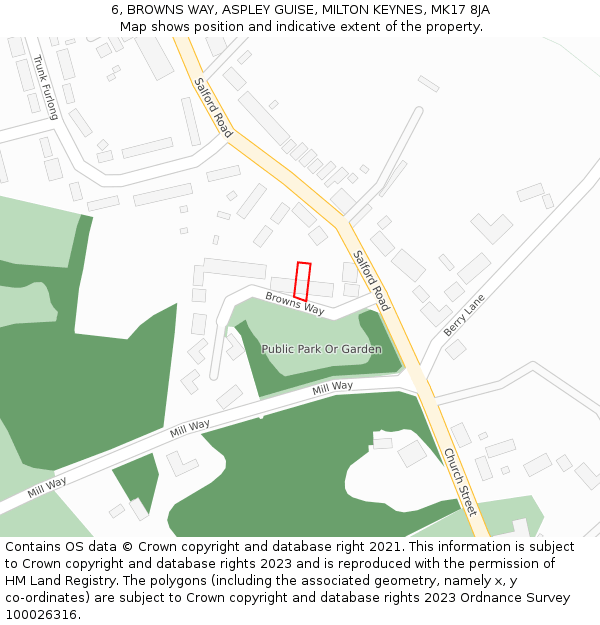 6, BROWNS WAY, ASPLEY GUISE, MILTON KEYNES, MK17 8JA: Location map and indicative extent of plot