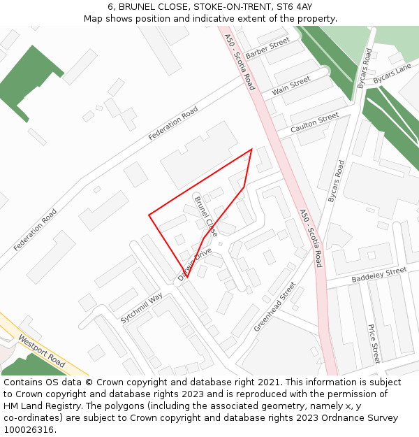 6, BRUNEL CLOSE, STOKE-ON-TRENT, ST6 4AY: Location map and indicative extent of plot