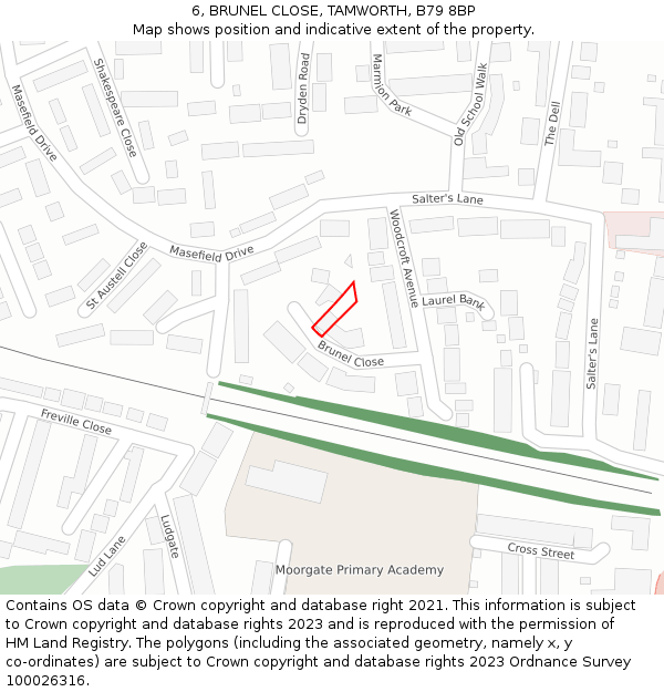 6, BRUNEL CLOSE, TAMWORTH, B79 8BP: Location map and indicative extent of plot