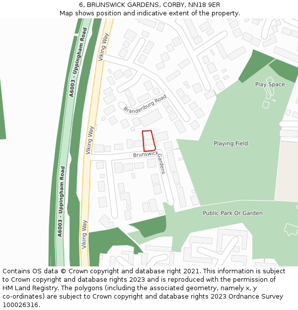 6, BRUNSWICK GARDENS, CORBY, NN18 9ER: Location map and indicative extent of plot