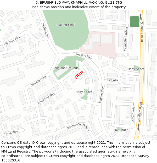 6, BRUSHFIELD WAY, KNAPHILL, WOKING, GU21 2TG: Location map and indicative extent of plot