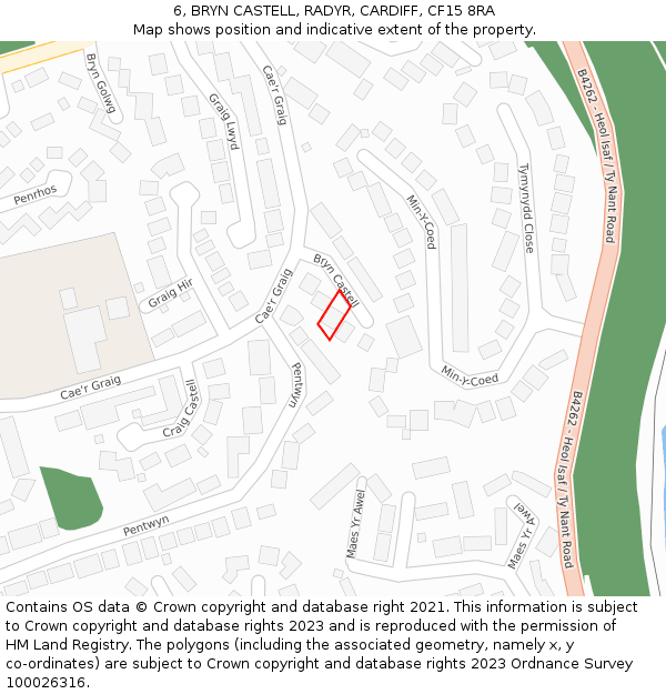 6, BRYN CASTELL, RADYR, CARDIFF, CF15 8RA: Location map and indicative extent of plot