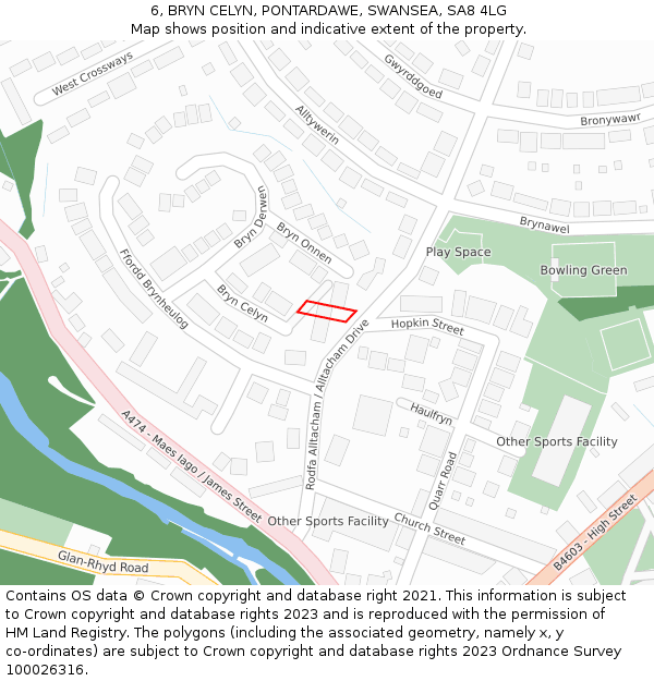 6, BRYN CELYN, PONTARDAWE, SWANSEA, SA8 4LG: Location map and indicative extent of plot