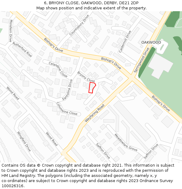 6, BRYONY CLOSE, OAKWOOD, DERBY, DE21 2DP: Location map and indicative extent of plot