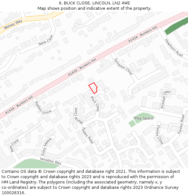 6, BUCK CLOSE, LINCOLN, LN2 4WE: Location map and indicative extent of plot