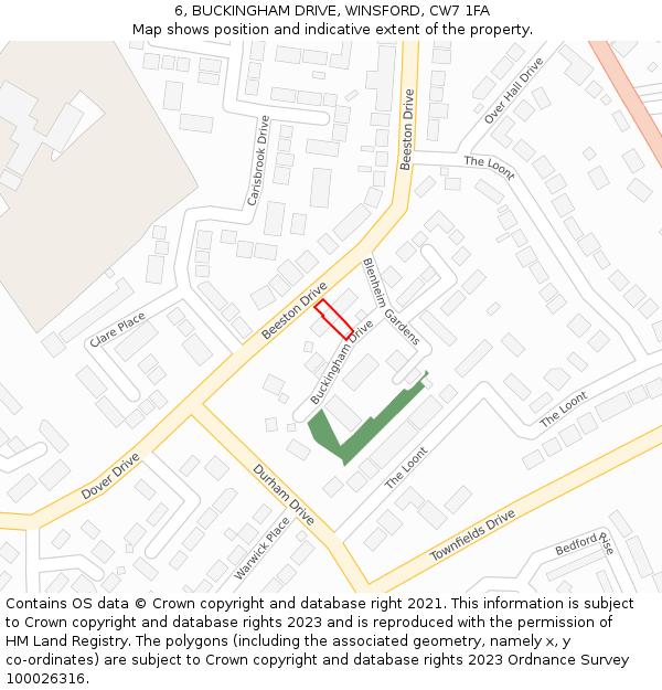 6, BUCKINGHAM DRIVE, WINSFORD, CW7 1FA: Location map and indicative extent of plot