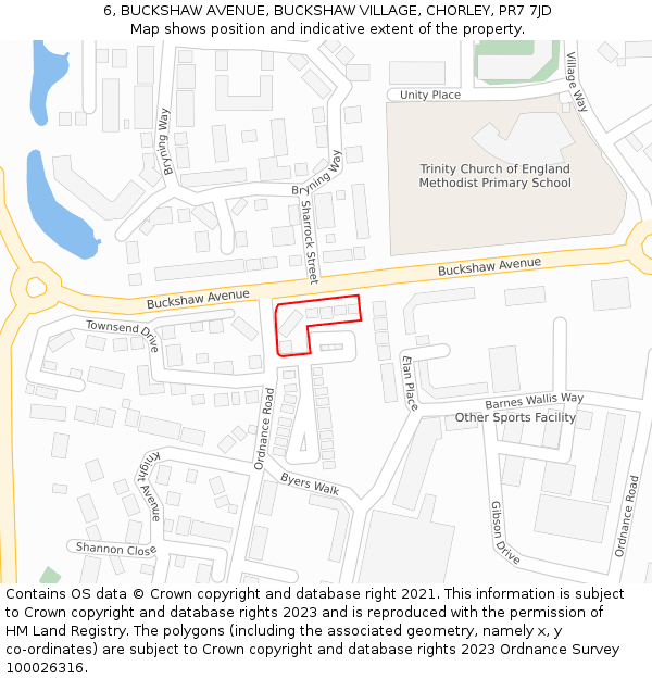 6, BUCKSHAW AVENUE, BUCKSHAW VILLAGE, CHORLEY, PR7 7JD: Location map and indicative extent of plot