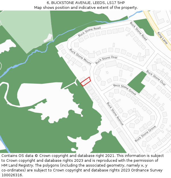 6, BUCKSTONE AVENUE, LEEDS, LS17 5HP: Location map and indicative extent of plot