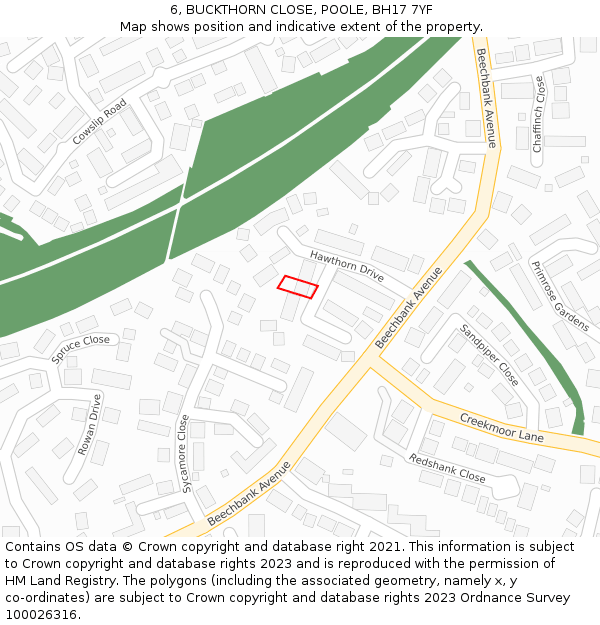 6, BUCKTHORN CLOSE, POOLE, BH17 7YF: Location map and indicative extent of plot