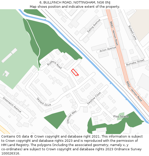 6, BULLFINCH ROAD, NOTTINGHAM, NG6 0NJ: Location map and indicative extent of plot
