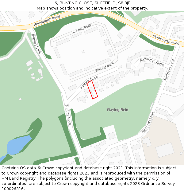 6, BUNTING CLOSE, SHEFFIELD, S8 8JE: Location map and indicative extent of plot