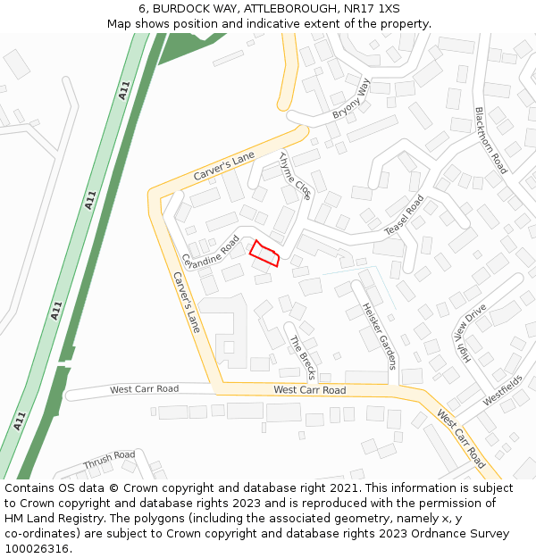 6, BURDOCK WAY, ATTLEBOROUGH, NR17 1XS: Location map and indicative extent of plot