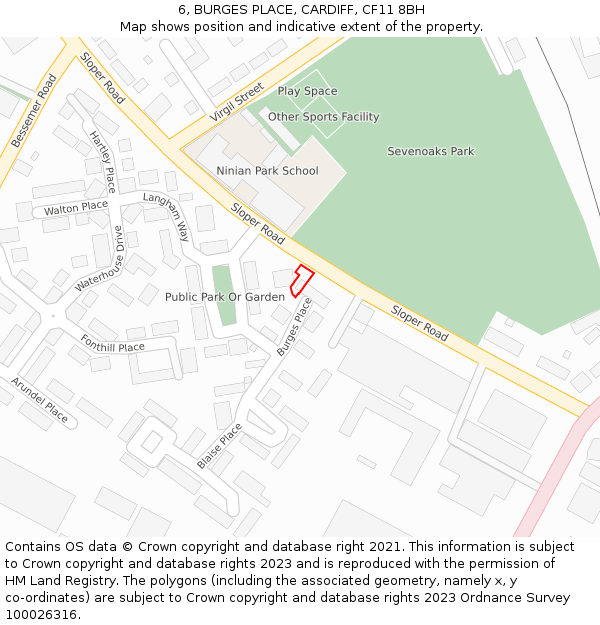 6, BURGES PLACE, CARDIFF, CF11 8BH: Location map and indicative extent of plot