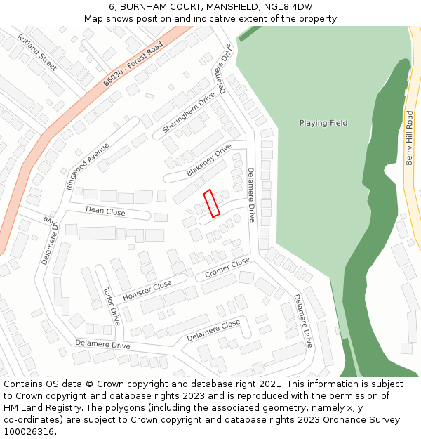 6, BURNHAM COURT, MANSFIELD, NG18 4DW: Location map and indicative extent of plot