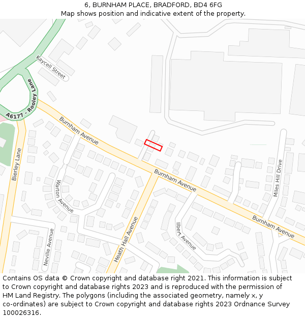 6, BURNHAM PLACE, BRADFORD, BD4 6FG: Location map and indicative extent of plot