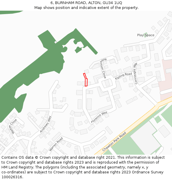6, BURNHAM ROAD, ALTON, GU34 1UQ: Location map and indicative extent of plot