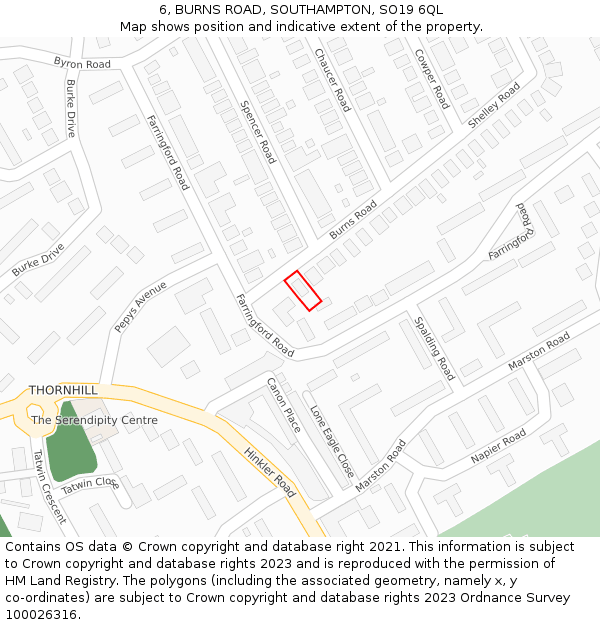 6, BURNS ROAD, SOUTHAMPTON, SO19 6QL: Location map and indicative extent of plot
