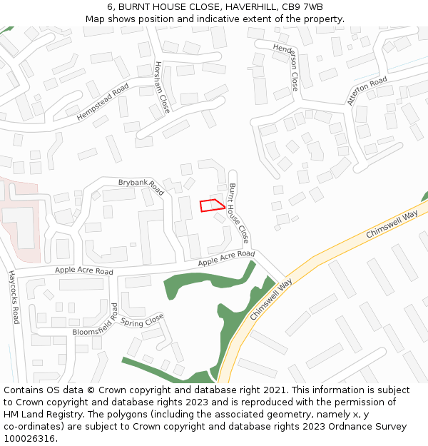 6, BURNT HOUSE CLOSE, HAVERHILL, CB9 7WB: Location map and indicative extent of plot