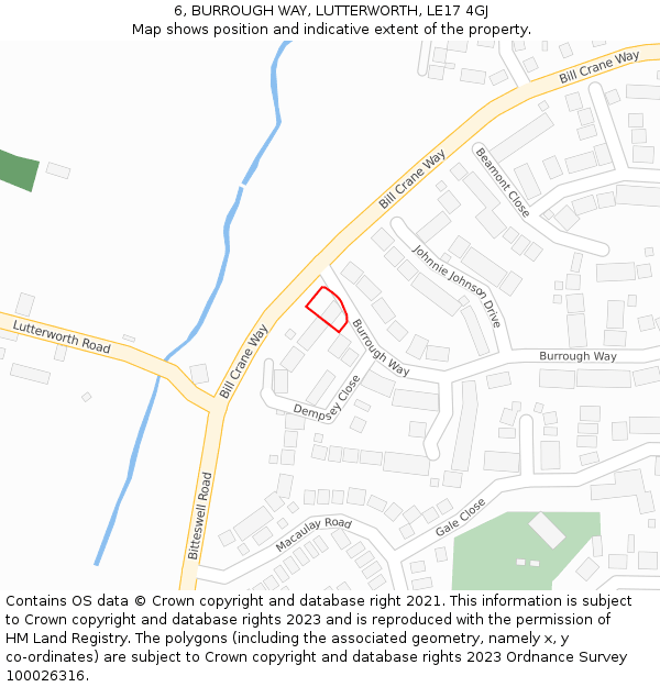 6, BURROUGH WAY, LUTTERWORTH, LE17 4GJ: Location map and indicative extent of plot