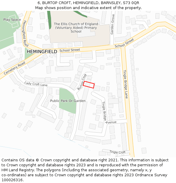 6, BURTOP CROFT, HEMINGFIELD, BARNSLEY, S73 0QR: Location map and indicative extent of plot