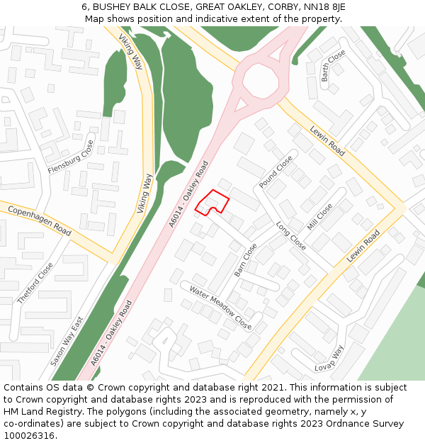 6, BUSHEY BALK CLOSE, GREAT OAKLEY, CORBY, NN18 8JE: Location map and indicative extent of plot