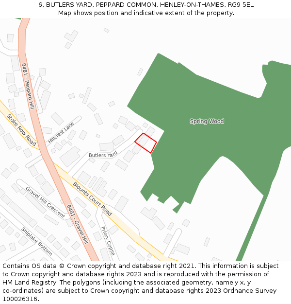 6, BUTLERS YARD, PEPPARD COMMON, HENLEY-ON-THAMES, RG9 5EL: Location map and indicative extent of plot