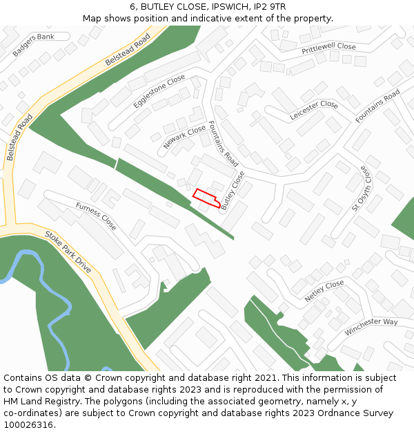 6, BUTLEY CLOSE, IPSWICH, IP2 9TR: Location map and indicative extent of plot