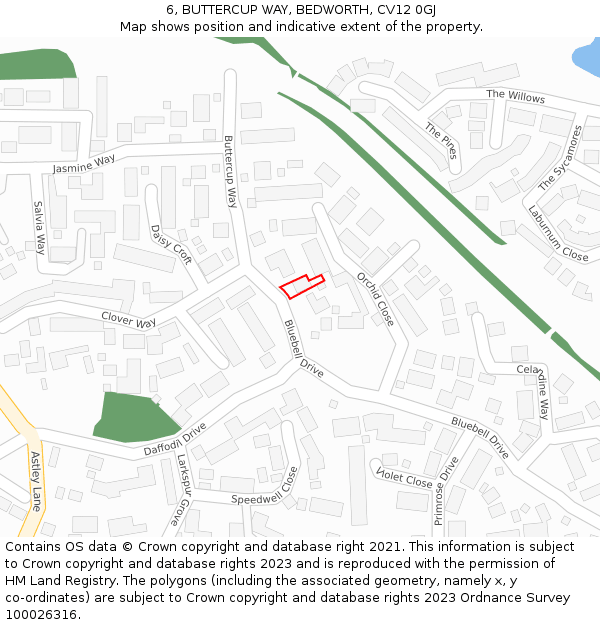 6, BUTTERCUP WAY, BEDWORTH, CV12 0GJ: Location map and indicative extent of plot
